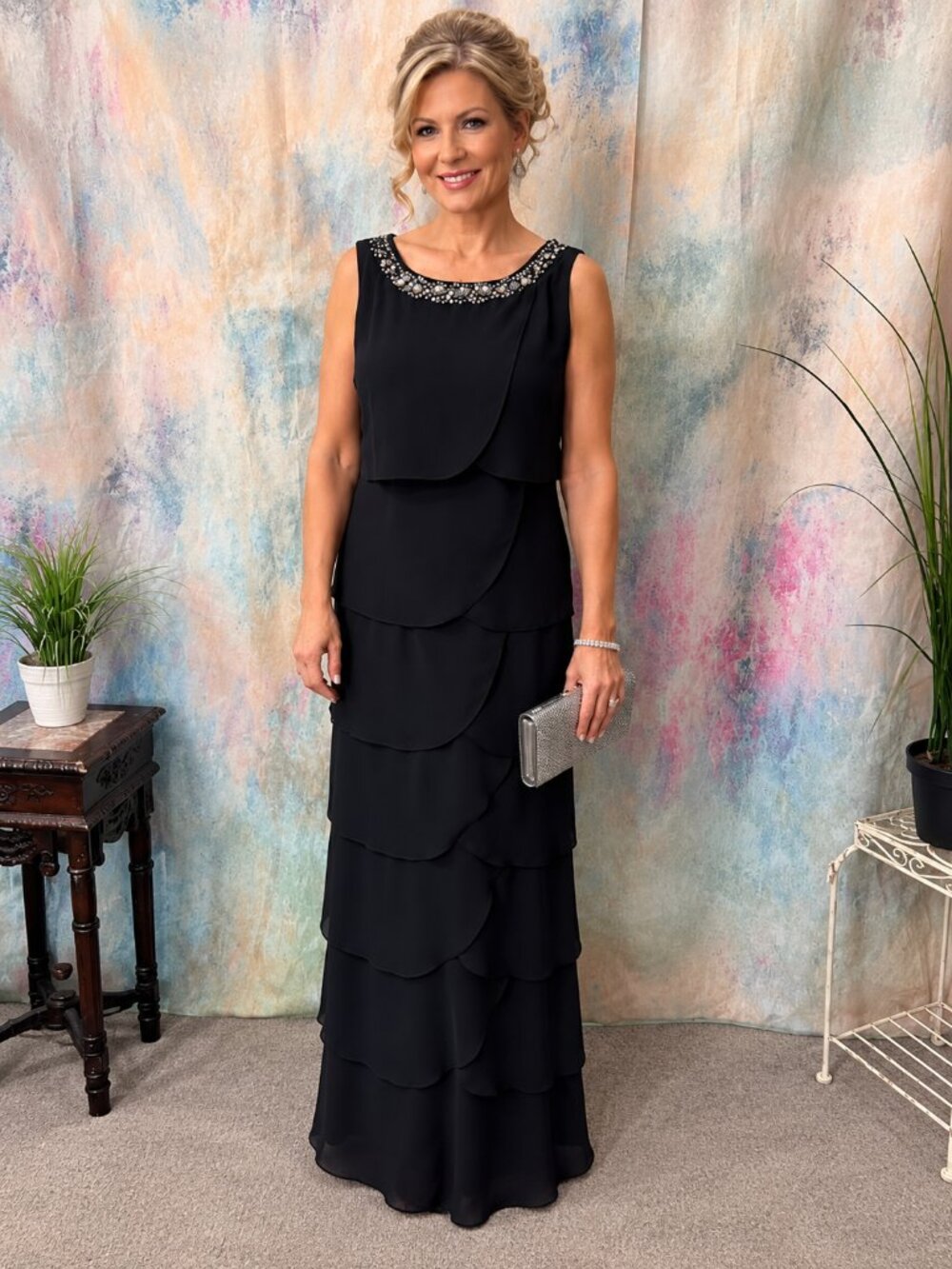 📌Elegant Beaded Flower Paddle Layered Evening - Mother of the Bride Dress
